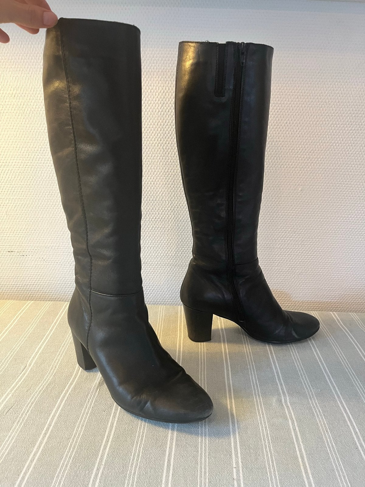 Manfield Zwarte Leren Hoge Laarzen Maat 41, Ophalen of Verzenden, Gedragen, Zwart, Hoge laarzen