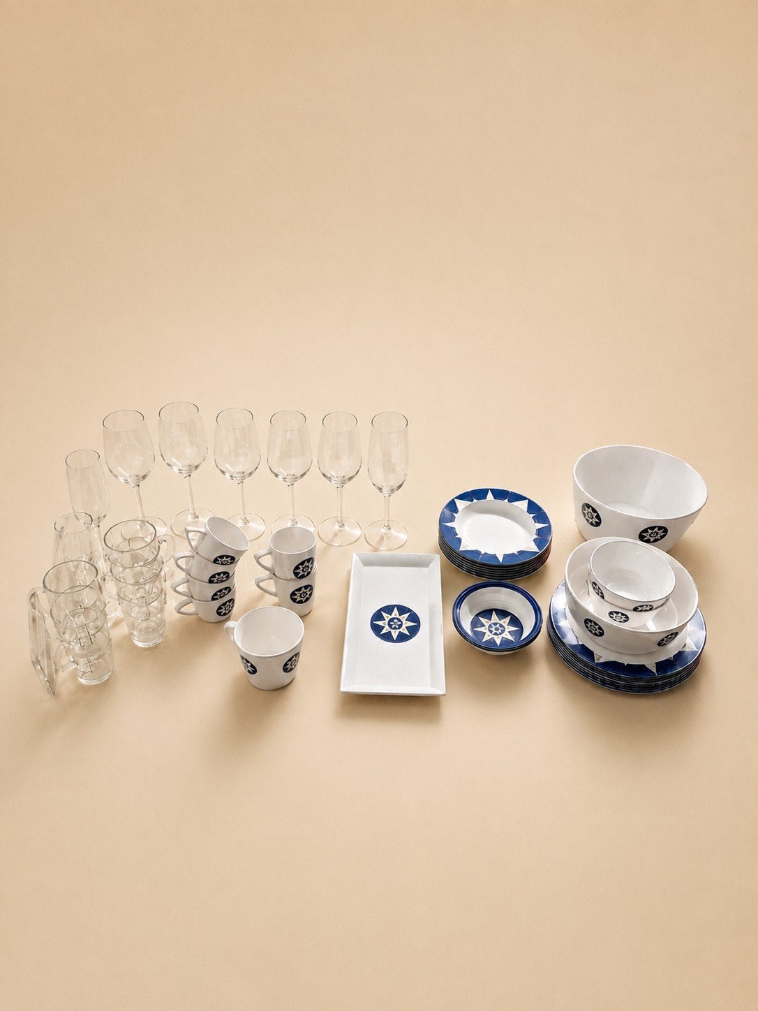 Grote nautische kunststof servies set – blauw/wit kompas – b, Ophalen of Verzenden
