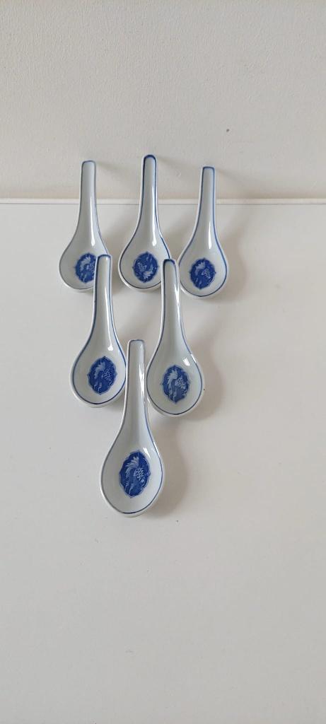 Vintage Chinese porseleinen lepels (6 stuks) blauw wit, Eu, Overige typen, Ophalen of Verzenden, Zo goed als nieuw