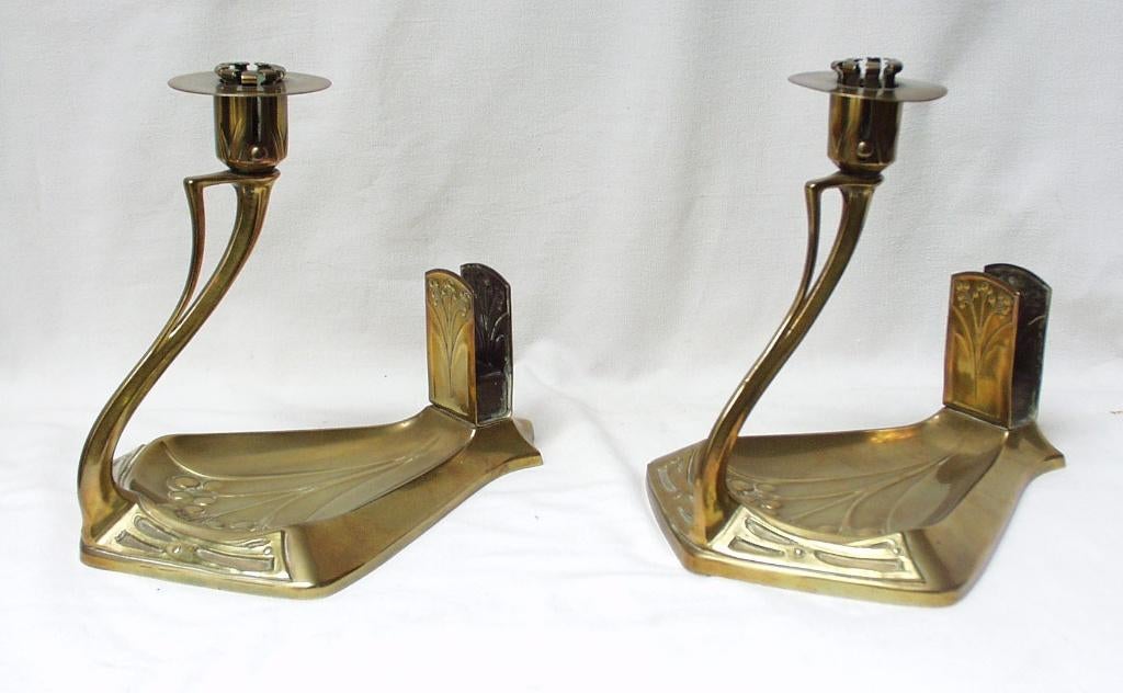 2 Jugendstil Kandelaars - WMF., Ophalen of Verzenden, Koper of Brons
