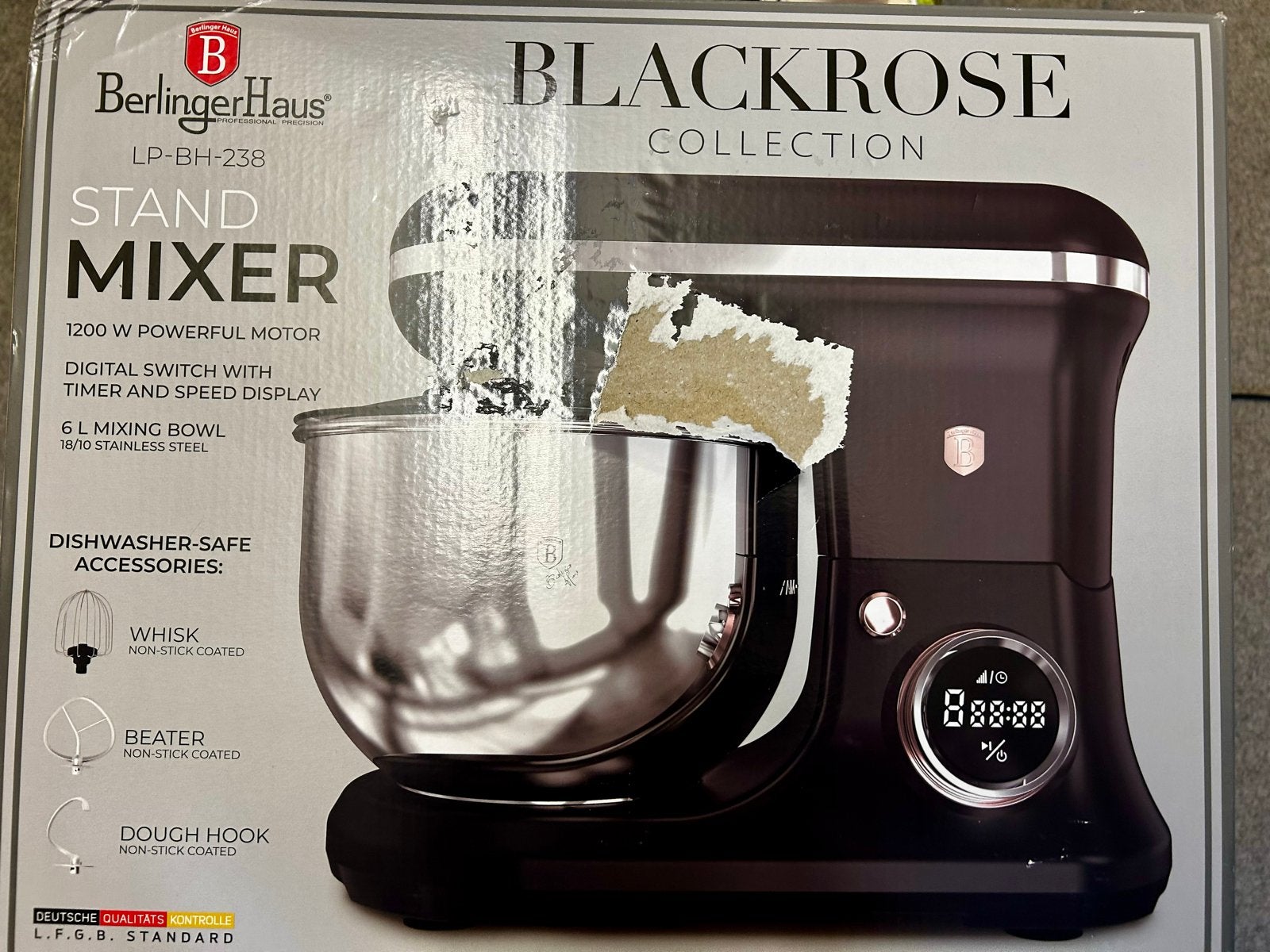 Berlinger Haus Blackrose Stand Mixer 1200W - Nieuw, Ophalen, 4 liter of meer, Nieuw, 3 snelheden of meer