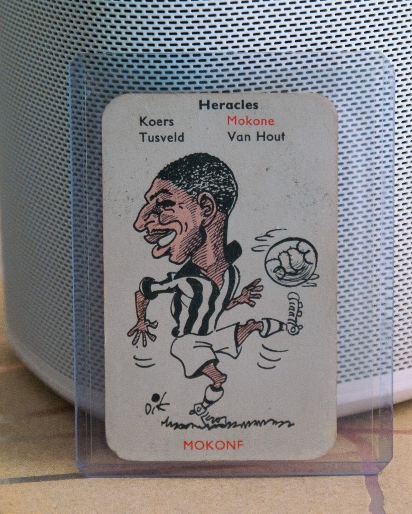 Mokone, Heracles - DB 1e Divisie kwartet 1958, Ophalen of Verzenden, Gebruikt, Overige binnenlandse clubs, Poster, Plaatje of Sticker