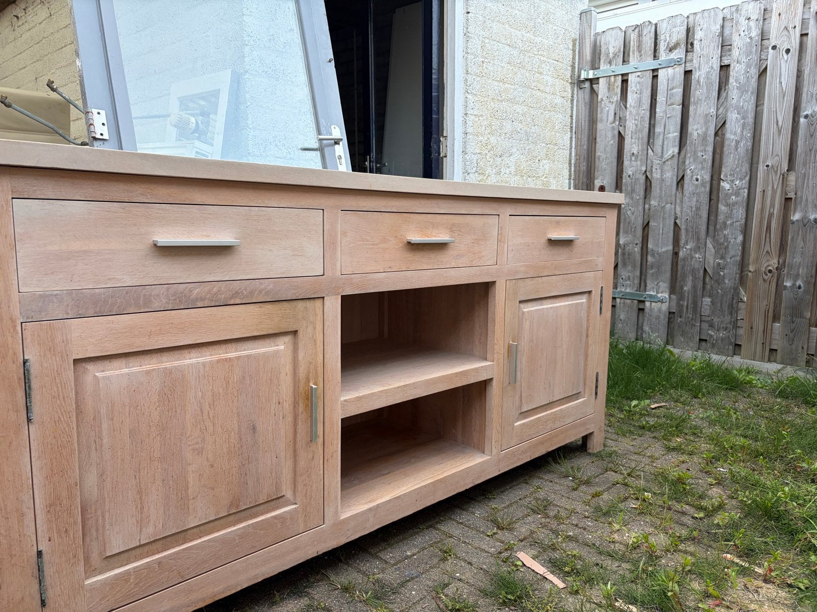 Houten dressoir met lades en deuren, Gebruikt, 150 tot 200 cm, Ophalen of Verzenden, Met lade(s)