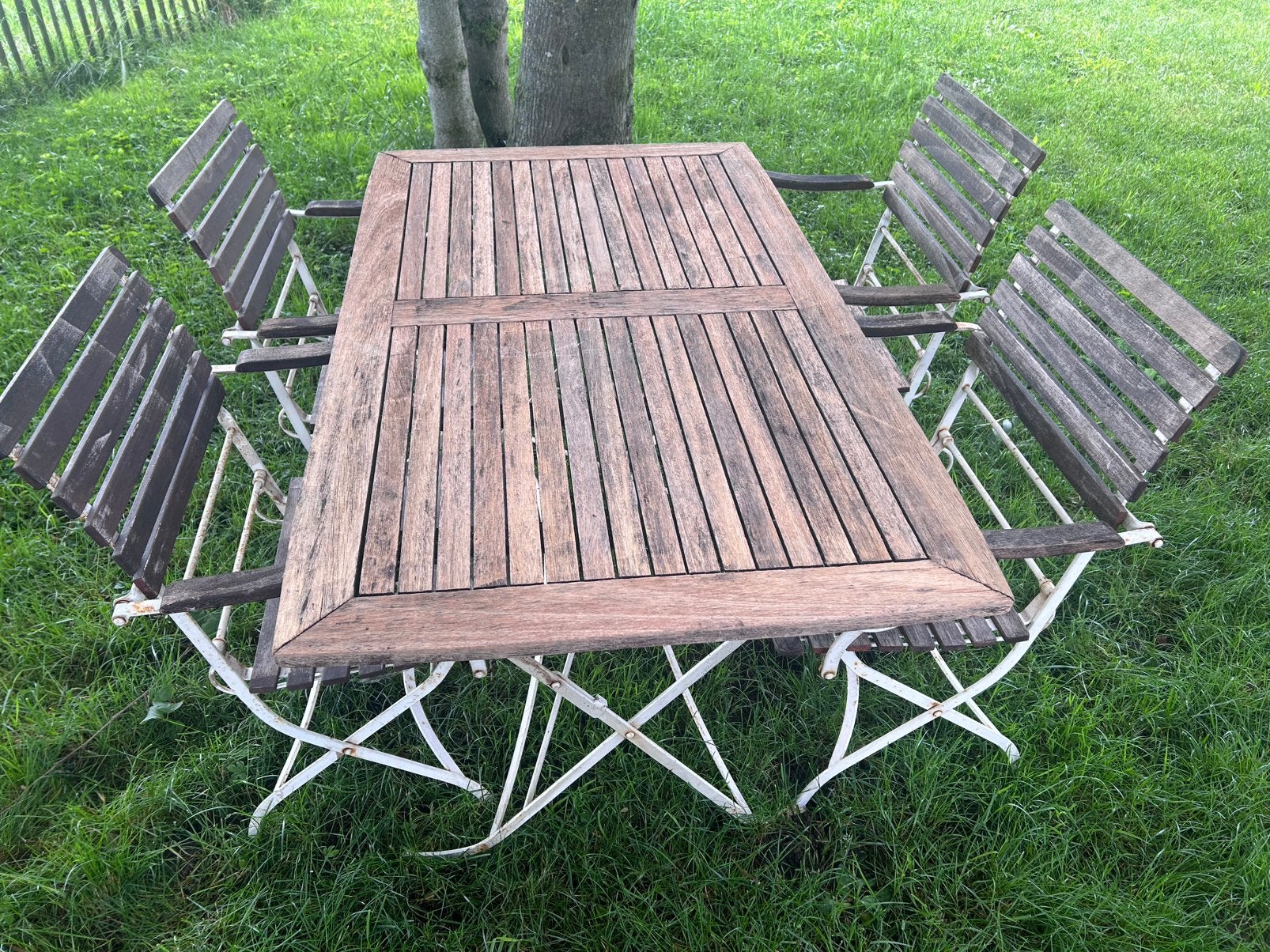 Bistro tuinset gietijzer inklapbaar tafel 4 stoelen, Tuin en Terras, Tuinsets en Loungesets, Ophalen, 4 zitplaatsen, Gebruikt