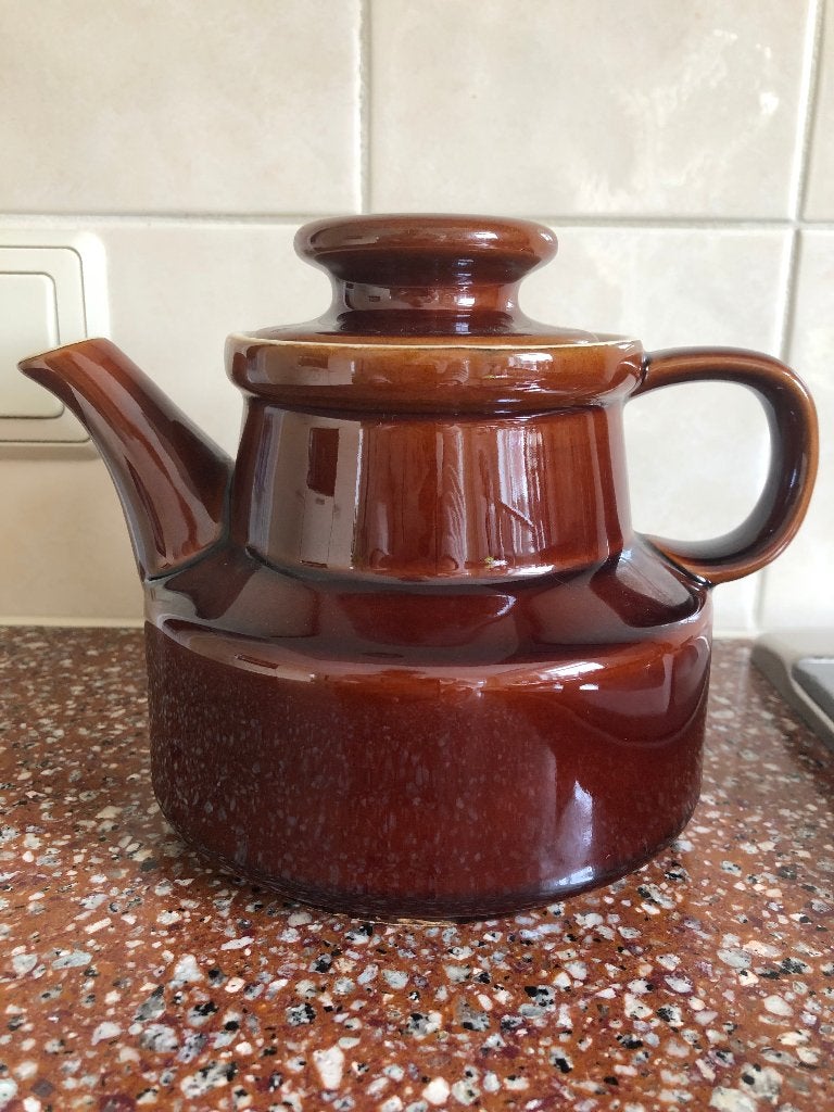 Vintage bruine koffiepot/theepot met DE-merk, Antiek en Kunst, Ophalen of Verzenden