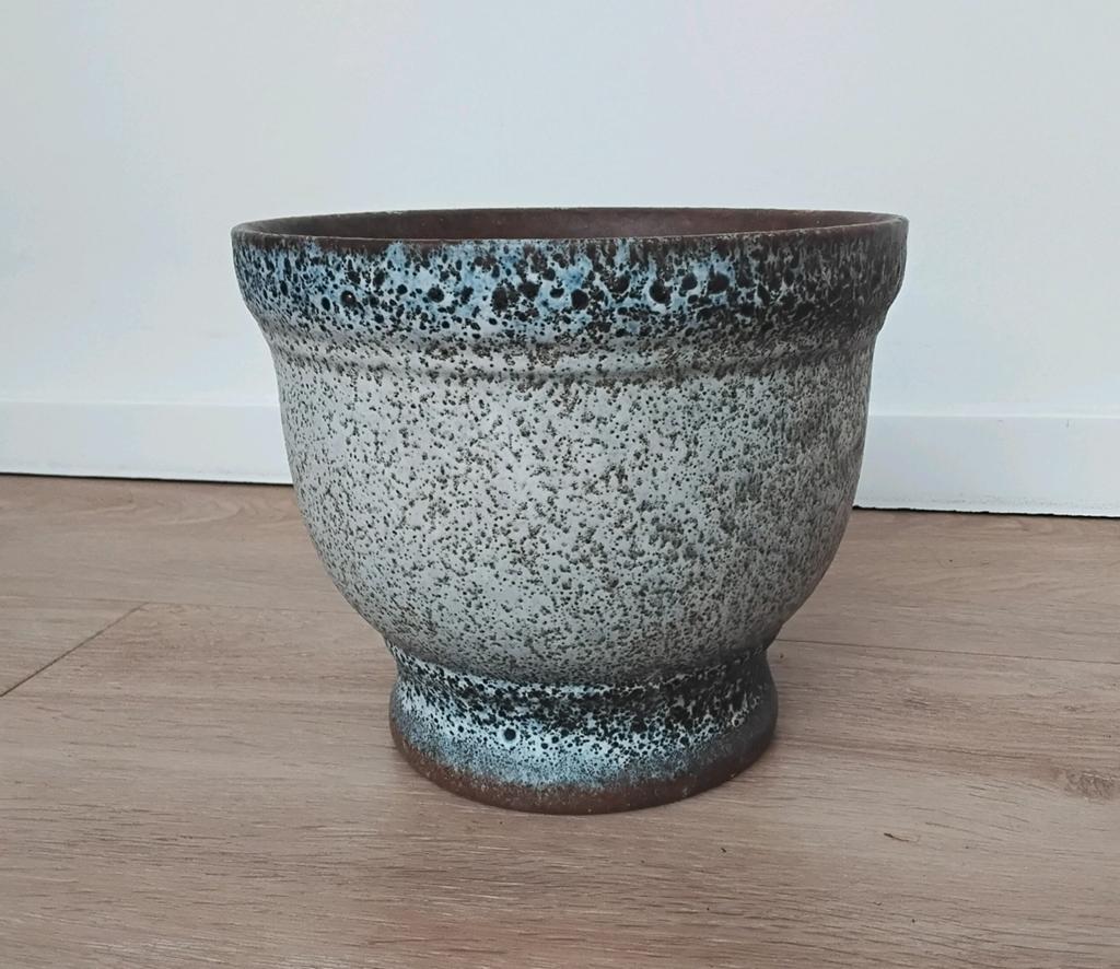 Vintage West Germany bloempot, lichtblauw/blauw, Tuin en Terras, Bloempotten, Rond, Ophalen of Verzenden, Zo goed als nieuw, Aardewerk