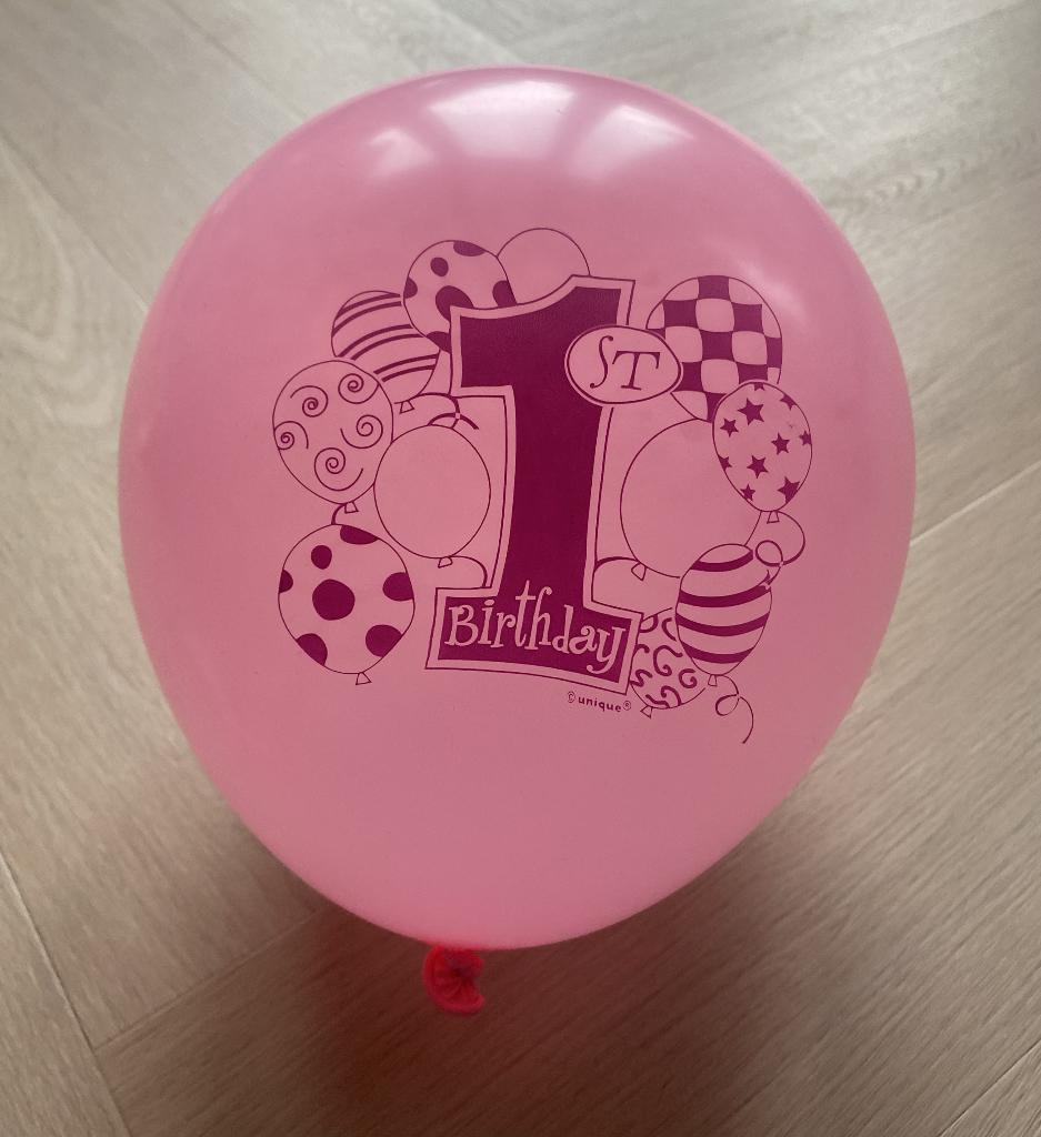 Zak met ballonnen 1 jaar meisje - 21 stuks | 1e verjaardag, Ophalen of Verzenden, Nieuw, Versiering, Verjaardag