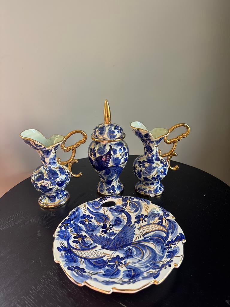 H. Bequet Quaregnon Porseleinen Set - Blauw/Goud, Ophalen of Verzenden