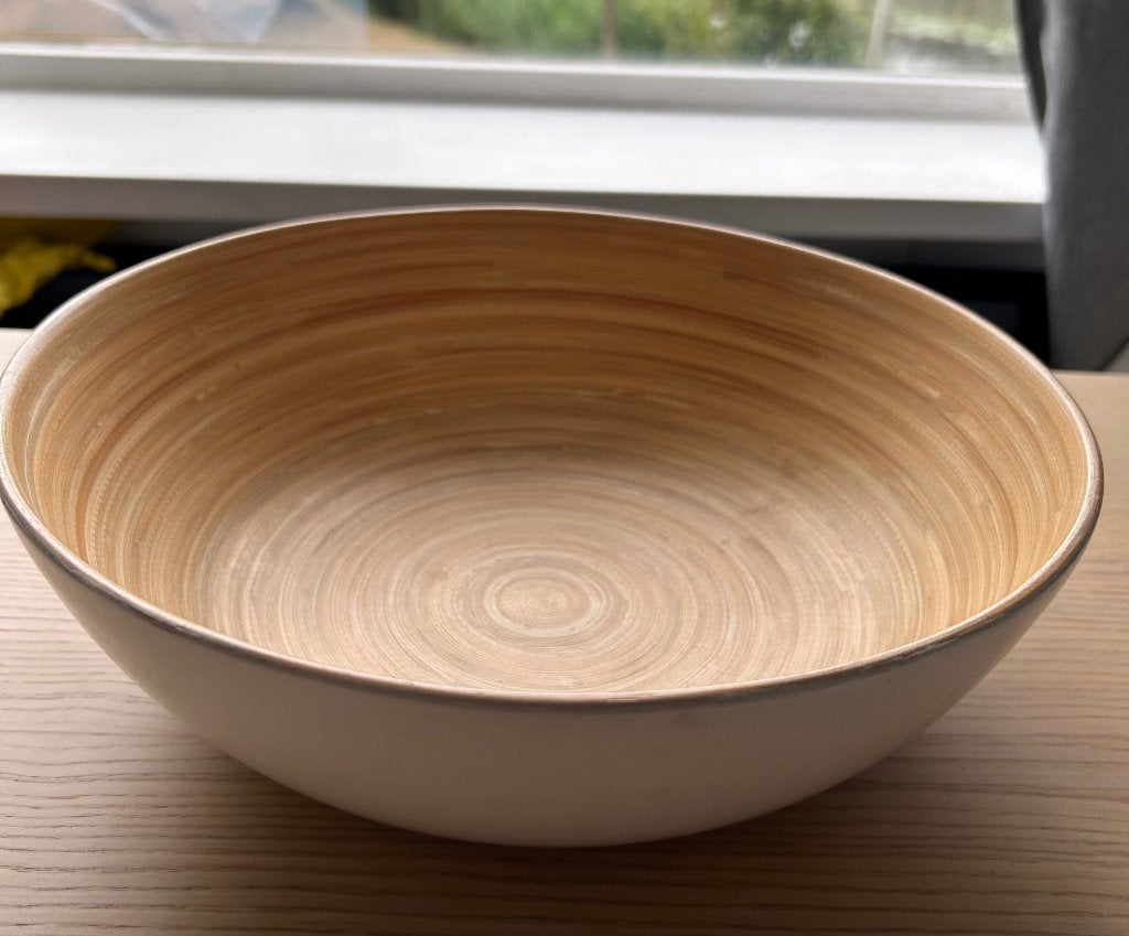 IKEA bamboo bowl – white with natural inside, Gebruikt, Verzenden, Overige typen, Rond