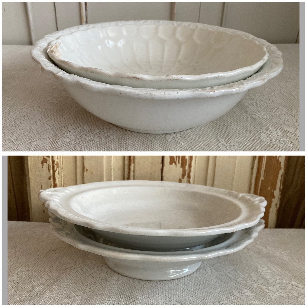 P. Regout / Brocante witte ronde schalen & schalen op voet, Ophalen of Verzenden