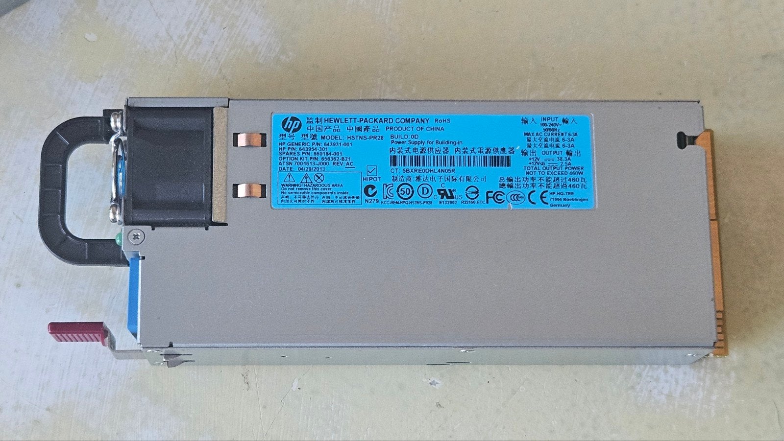 HPE ProLiant 500W Voeding (PSU) - PN 643931-001, Computers en Software, Ophalen of Verzenden, Gebruikt