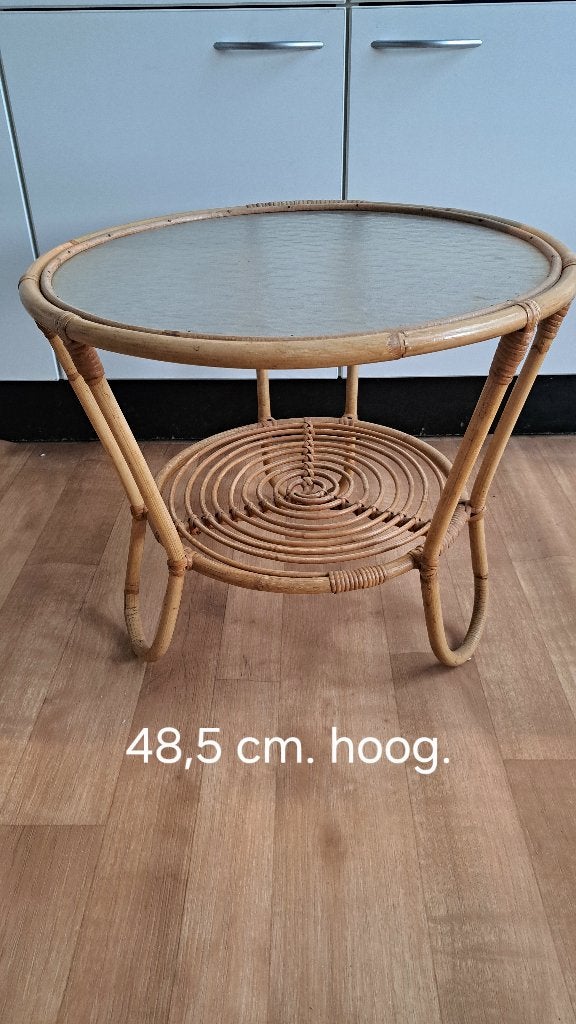 Salontafel Rotan en glas, antiek., Ophalen of Verzenden