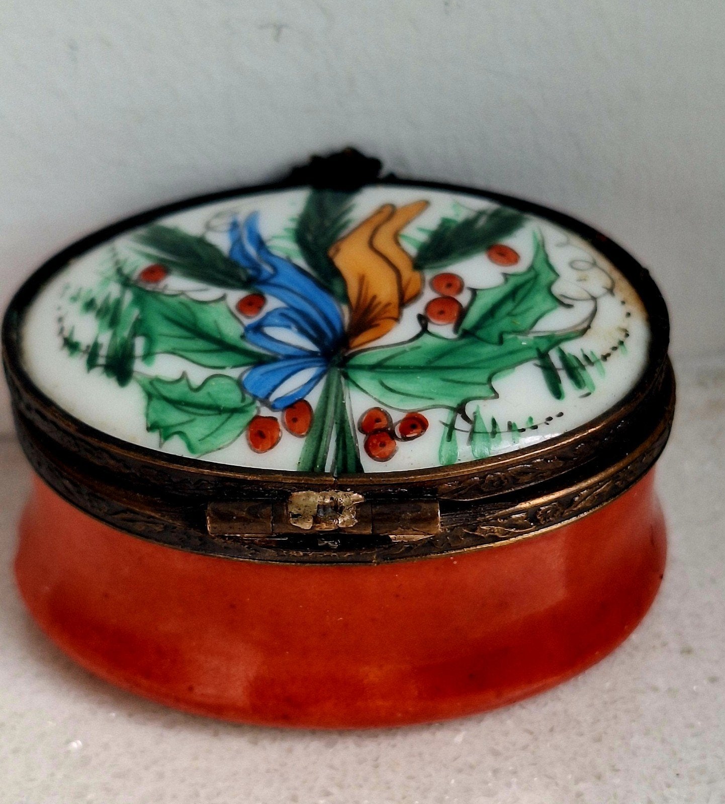 Authentiek Limoges Porseleinen Doosje – Kerst Hulst, Ophalen of Verzenden