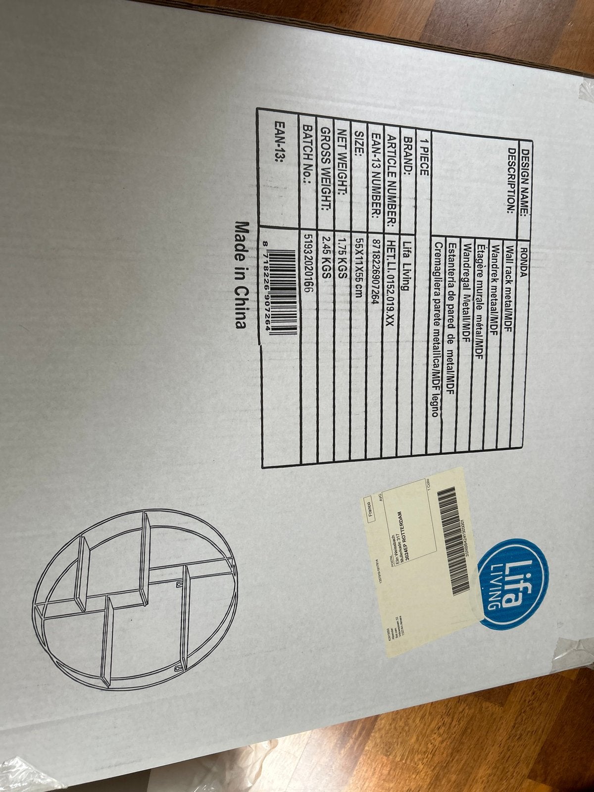 Lifa Living Wandplank Industrieel - Rond - Zwart Metaal/MDF, Ophalen, Nieuw