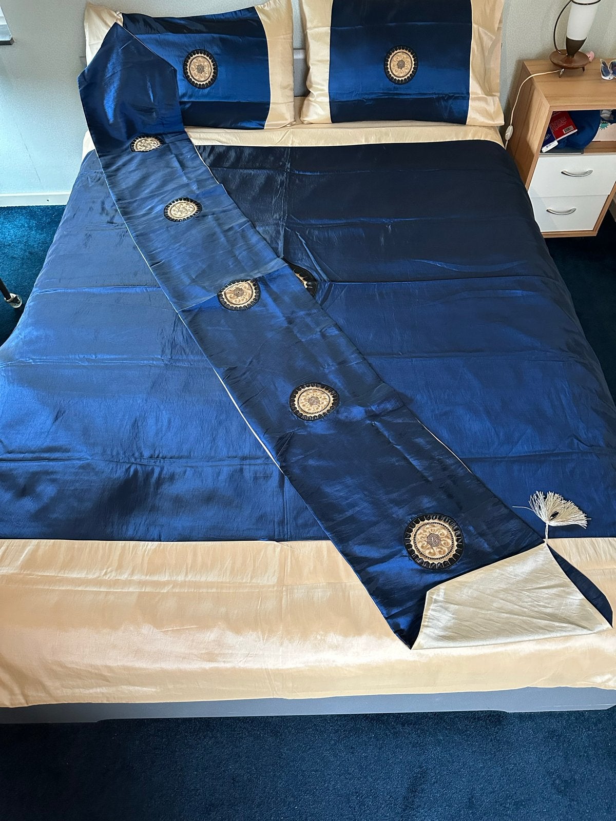 Luxe Dekbedovertrek Zijde/Dralon/Polyester 2.40x2.20m met Ku, Kinderen en Baby's, Kinderkamer | Beddengoed, Ophalen, Nieuw, Blauw