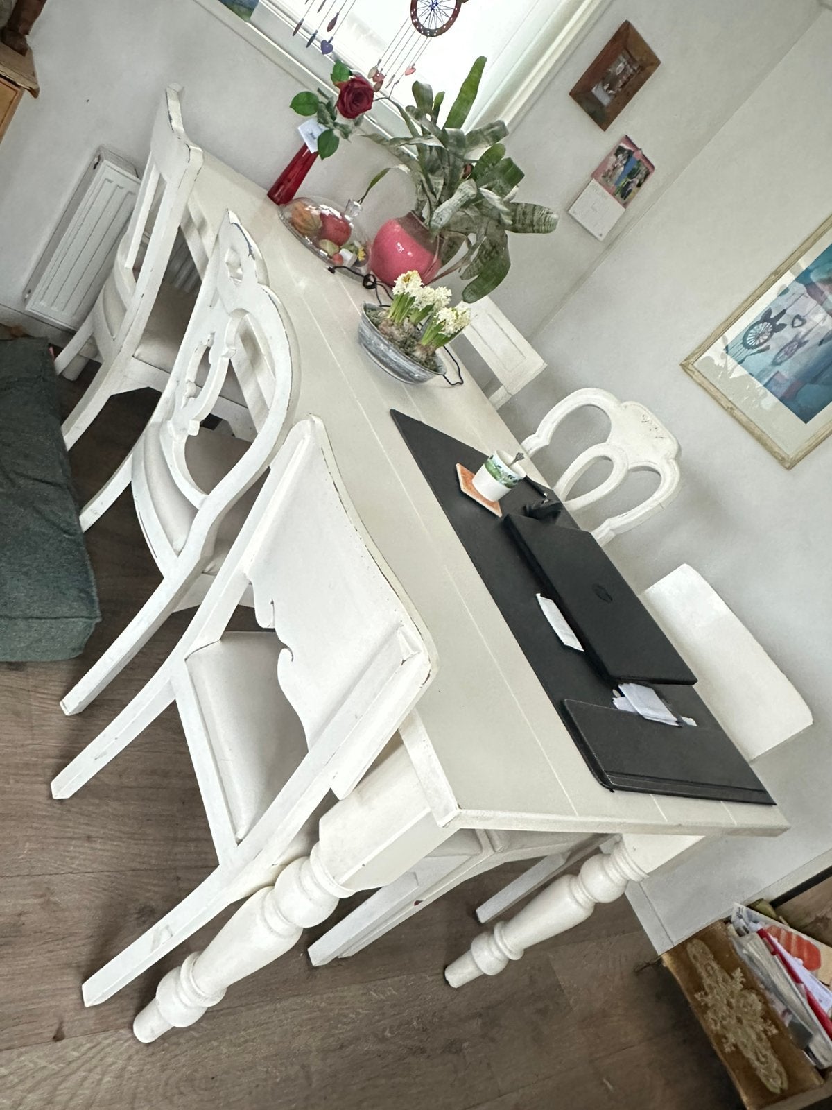 Complete eethoek met 6 stoelen nu voor slechts €75!, Ophalen, Gebruikt, Landelijk, brocante, 6 tot 8 stoelen
