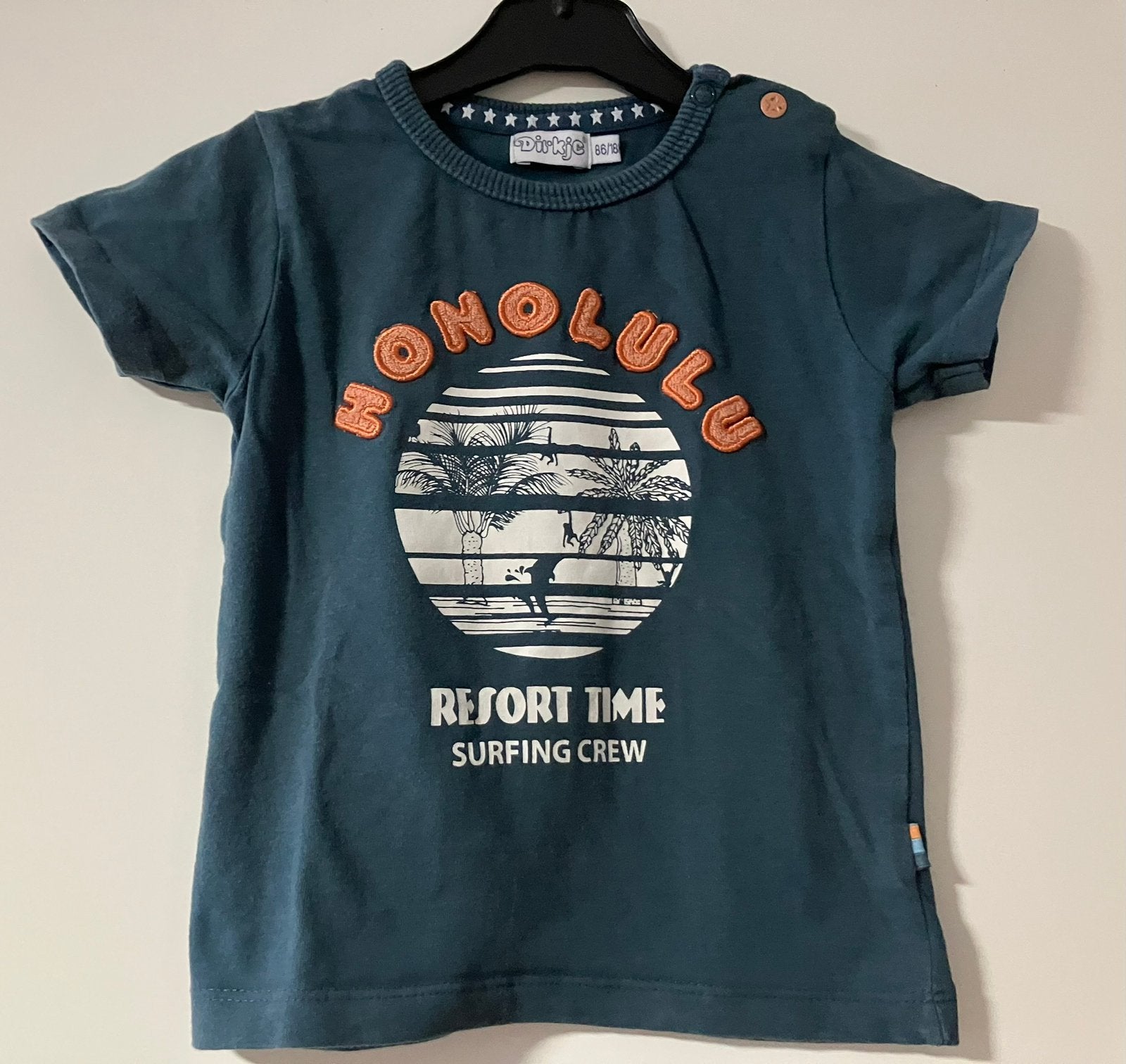 Dirkje T-shirt Honolulu Maat 86, Kinderen en Baby's, Babykleding | Maat 86, Ophalen of Verzenden, Zo goed als nieuw, Jongetje