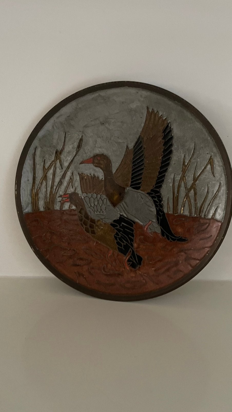 Bord wandbord eenden messing cloisonne emaille eenden, Ophalen of Verzenden, Zo goed als nieuw