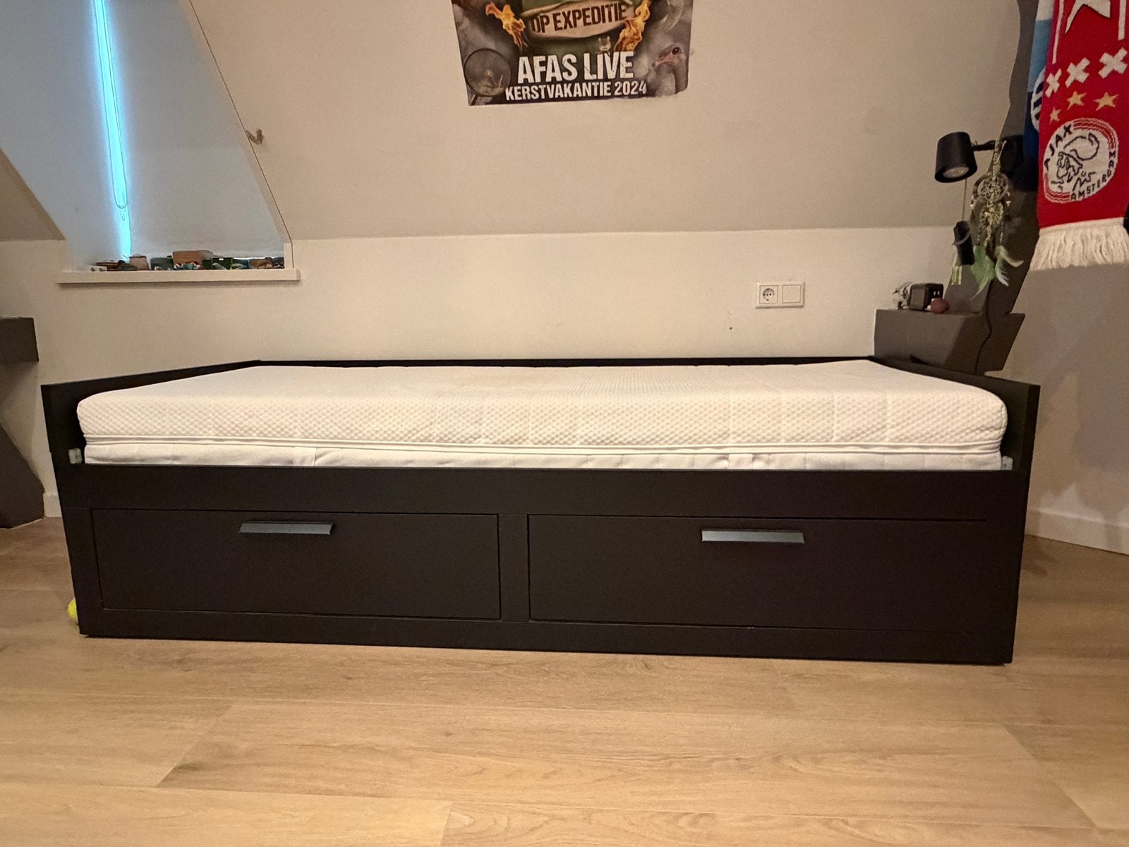 Ikea Brimnes & matras + 2 lades + onderbed, Zwart, Tweepersoons, Ophalen of Verzenden, Zo goed als nieuw