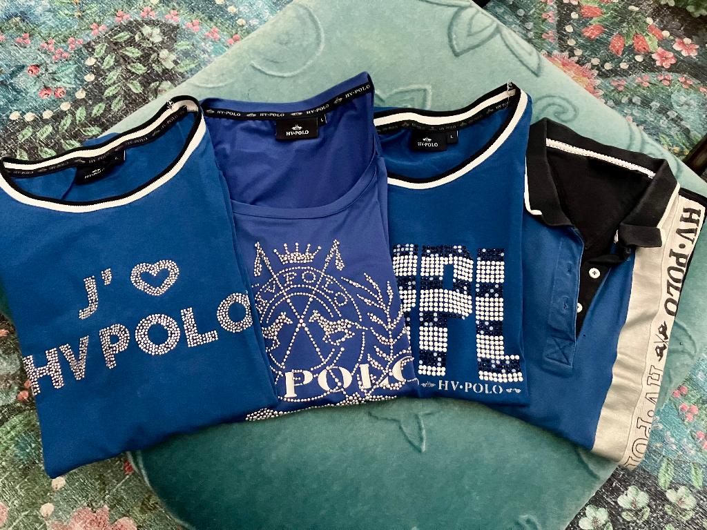 4 paardrijshirts HV Polo blauw maat L (38/40), Gebruikt, Ophalen of Verzenden, Dames, Recreatie
