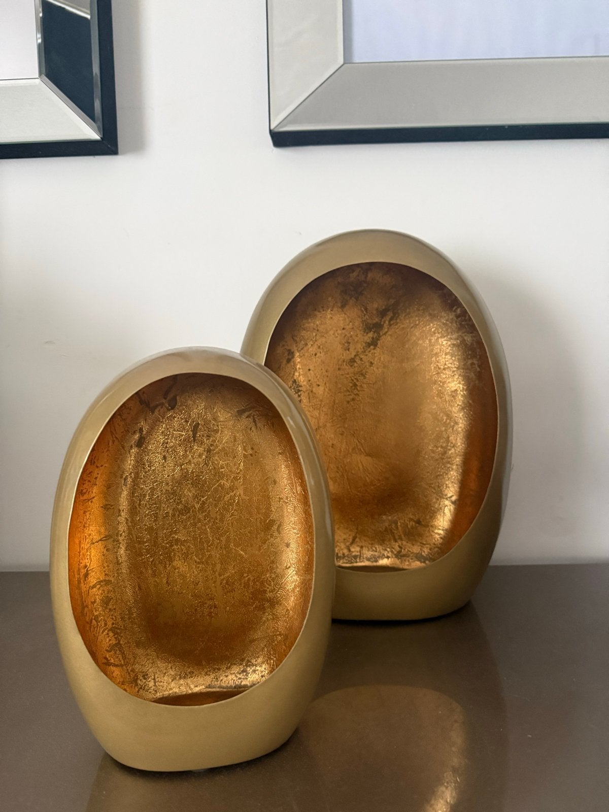 Set van 2 gouden egg windlichten, Ophalen of Verzenden, Zo goed als nieuw, Goud, Metaal