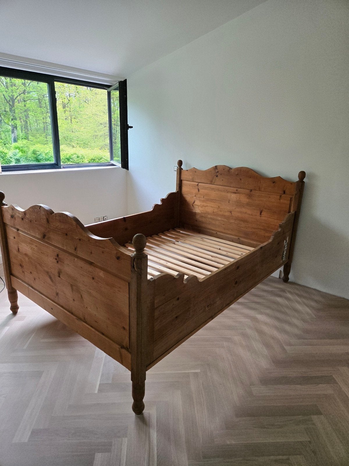 Prachtig houten bed twijfelaar logeerbed, Ophalen, Gebruikt, Bruin, 140 cm