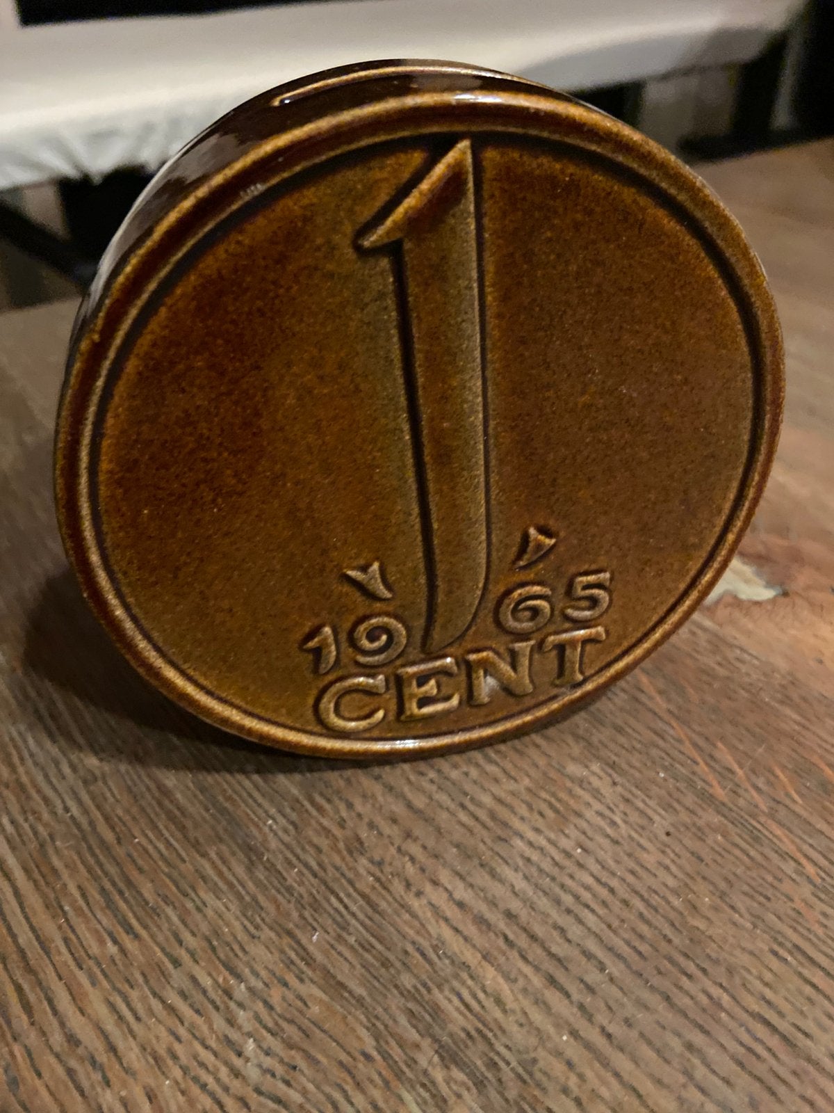 Vintage keramische spaarpot 1 cent 1965, Verzamelen, Ophalen, Zo goed als nieuw