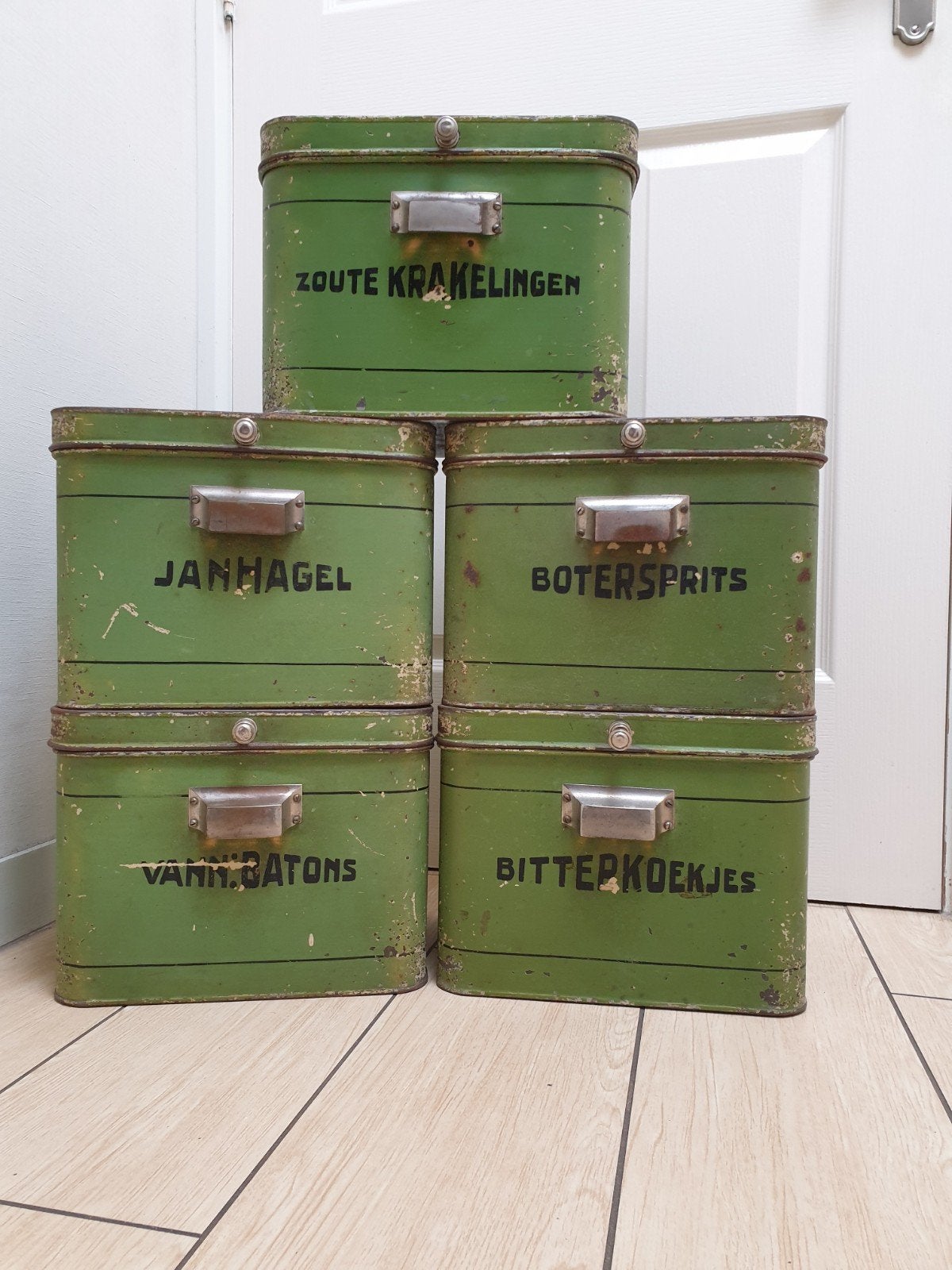 Bijzondere set van vijf groene koekblikken, bakkersblikken., Ophalen of Verzenden, Overige