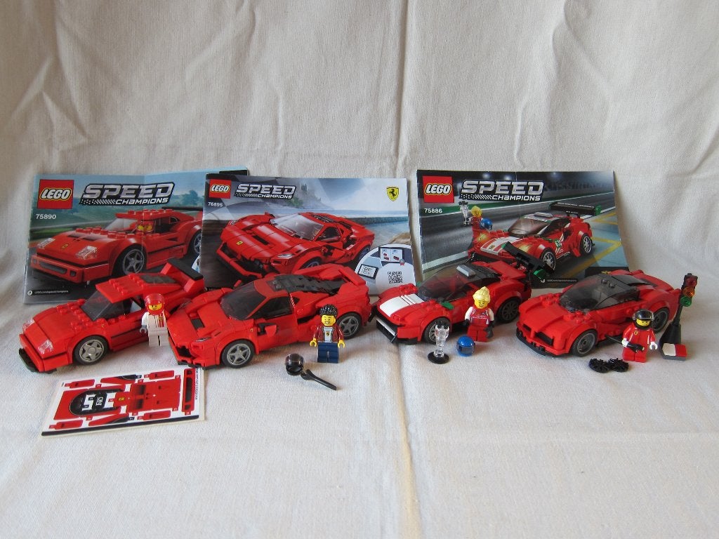 lego cars lot 5 75886 - 75890 - 75899 - 76895 Ferrari, Lego, Overige typen, Zo goed als nieuw, Inclusief minifiguren