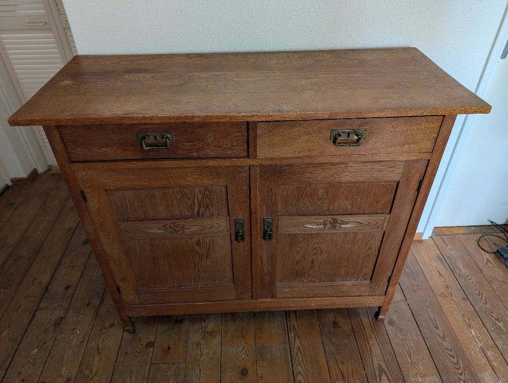 Vintage houten kast / commode, Ophalen, Gebruikt, 100 cm of meer, Voetruimte
