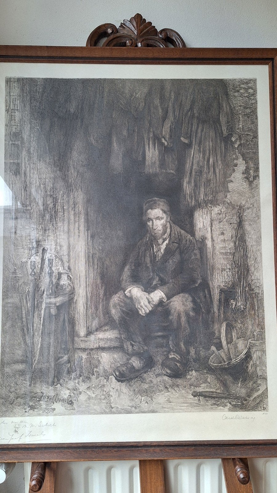 Zeer speciale ets van C.L. Dake nav schilderij Jozef Israels, Ophalen, Ets, Gesigneerd