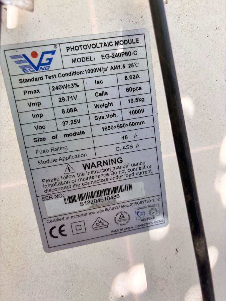EGING  3x Zonnepanelen 240Wp met Mastervolt omvormer, Ophalen, Gebruikt, Overige typen