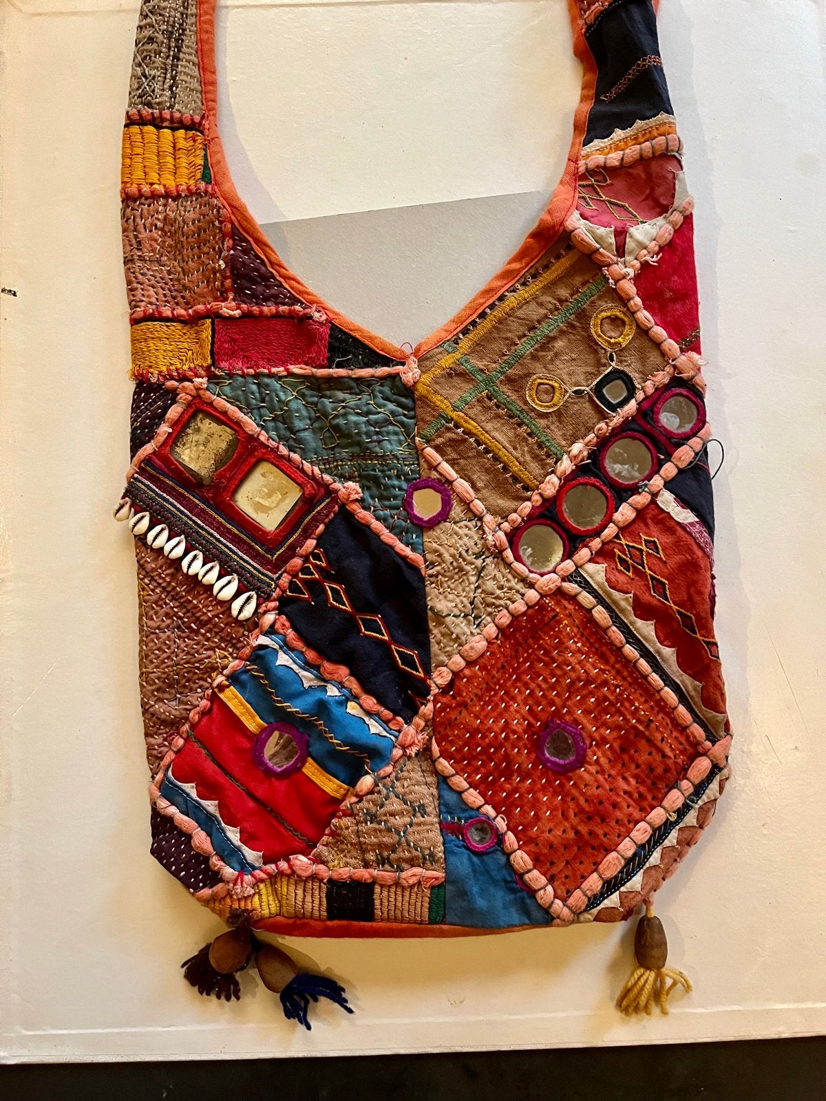 Antieke Hippie Boho Patchwork Tas met Spiegels en Kralen, Verzenden, Gebruikt, Overige kleuren, Overige typen