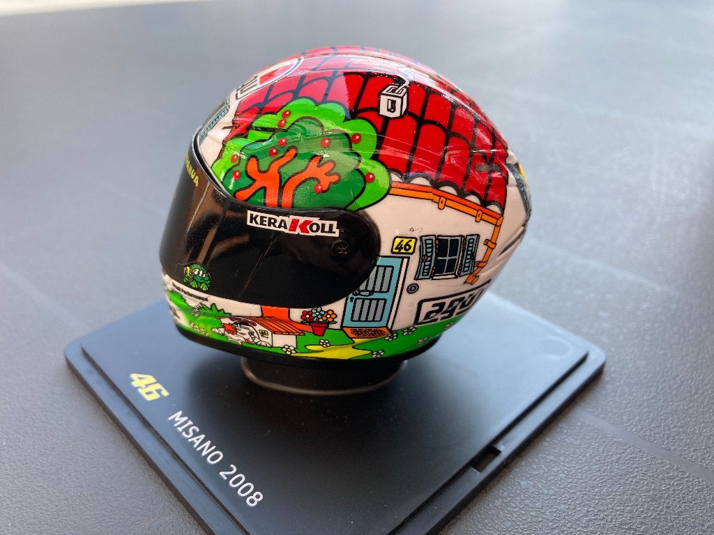 ✅ Valentino Rossi 1:5 helm 2008 Misano Yamaha YZR-M1 MotoGP, Verzamelen, Automerken, Motoren en Formule 1, Ophalen of Verzenden