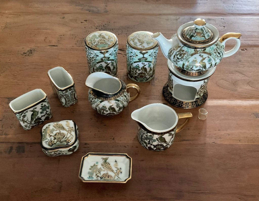 Serviesje theeservies miniatuur Saji Japan Fine China vogels, Ophalen of Verzenden