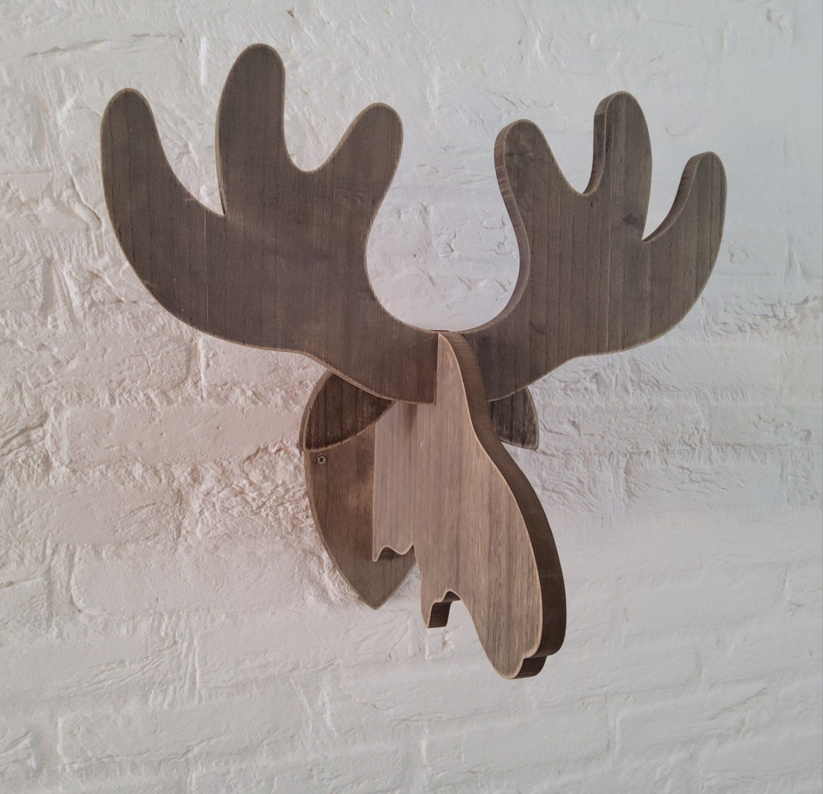Houten elandkop wanddecoratie, Ophalen, Gebruikt, Hout, Decoratieobject