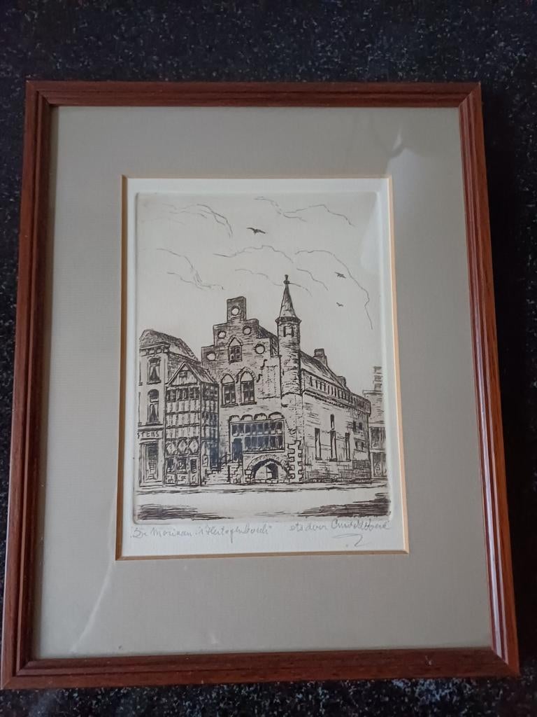 Ets 'De Moriaan 's Hertogenbosch' door C.M. van der Woerd, Antiek en Kunst, Kunst | Etsen en Gravures, Ophalen of Verzenden