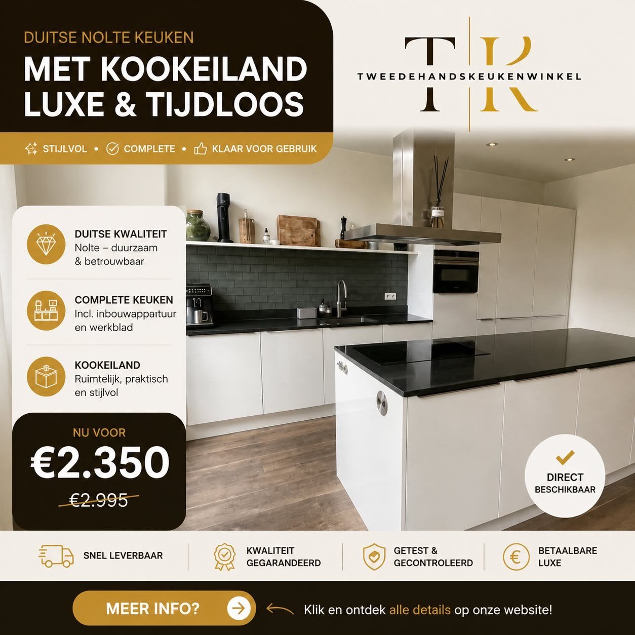 ✨DESIGN DUITSE NOLTE KEUKEN MET EILAND  ✨, Ophalen, Wit, Met kookeiland, Graniet of Steen