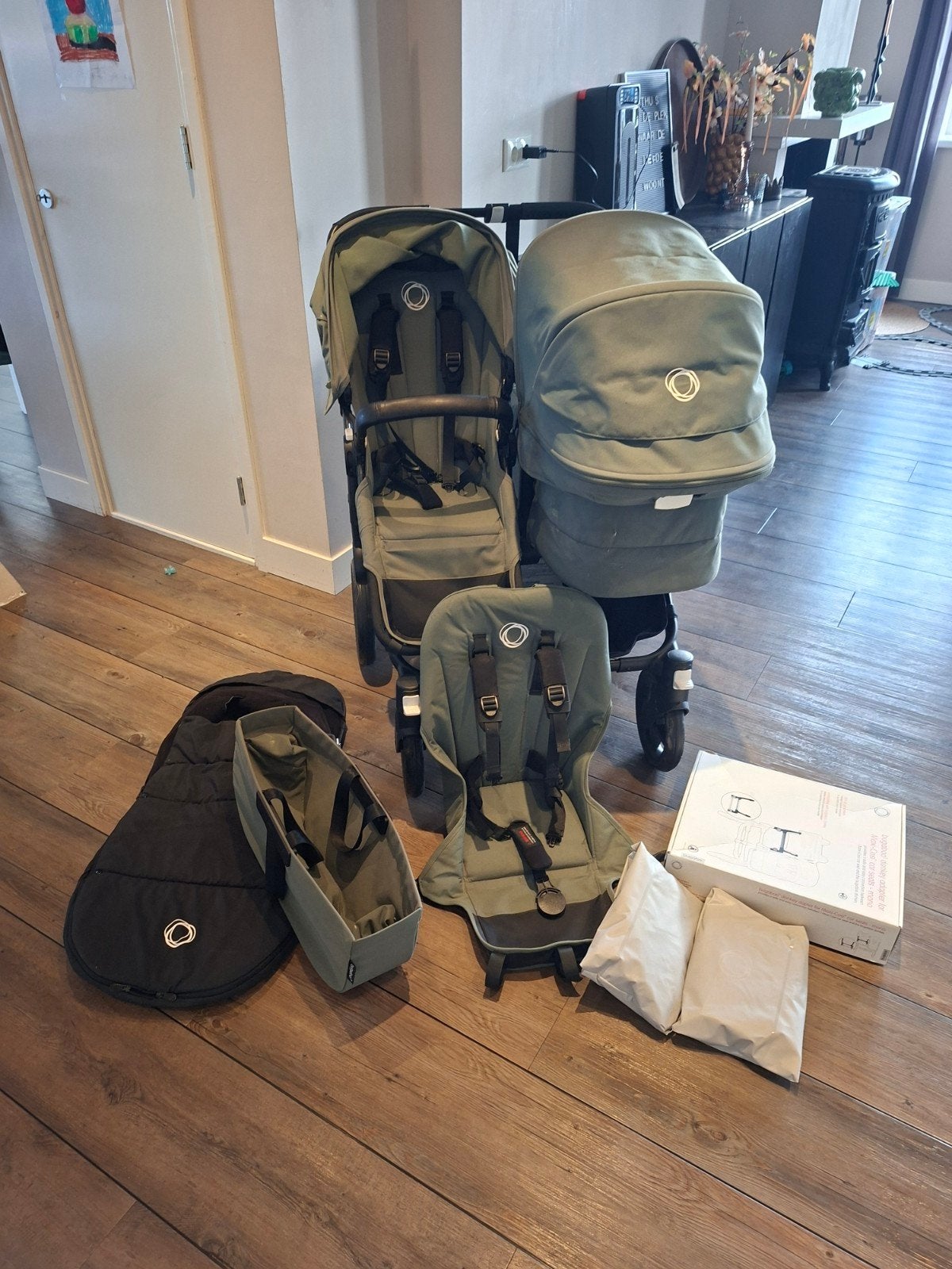 Duo bugaboo donkey 5 forest green, kinderwagen, Ophalen, Zo goed als nieuw, Bugaboo