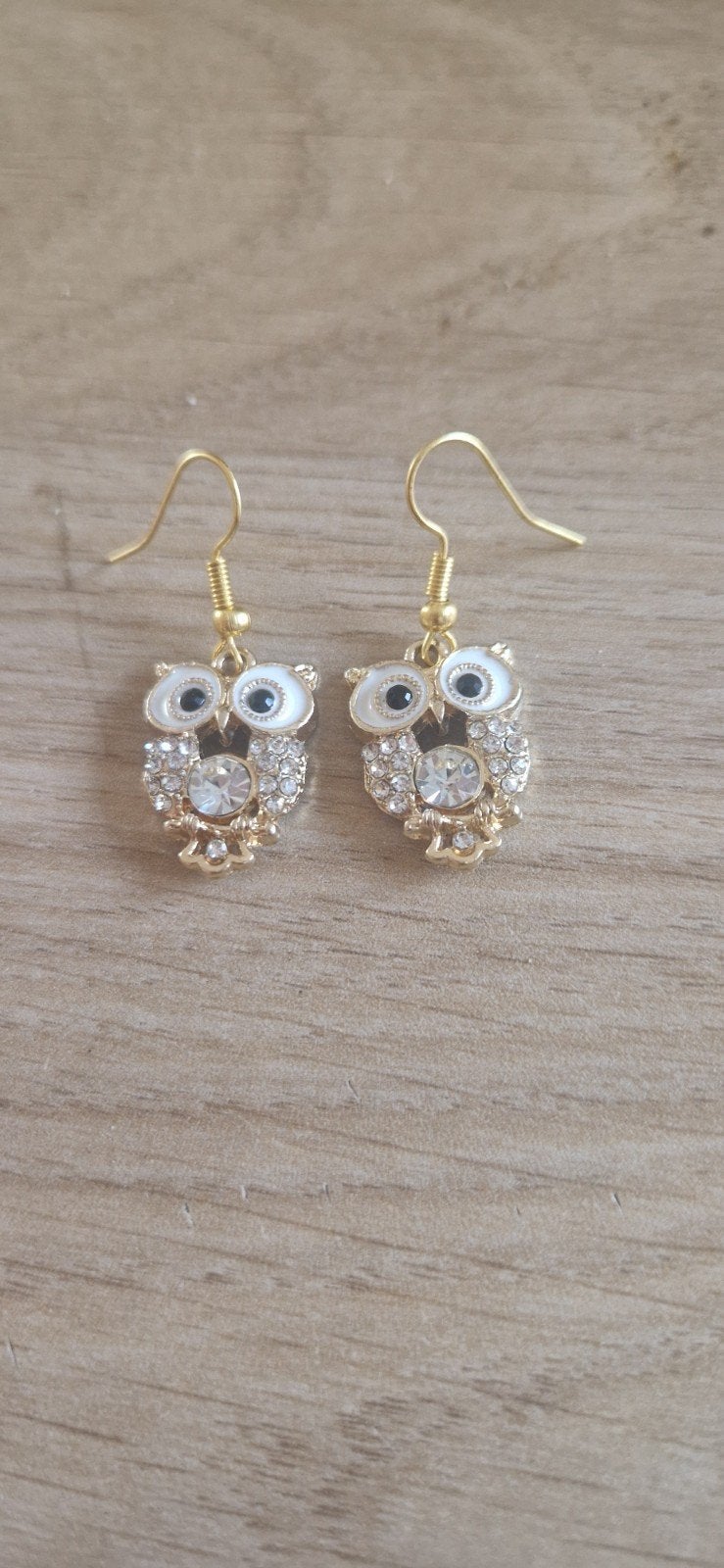 Gouden Uil Oorbellen met Strass, Ophalen of Verzenden