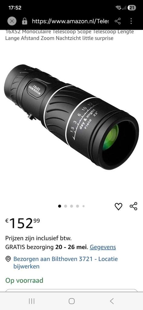 16x52 Monoculaire Telescoop met Nachtzicht, Audio, Tv en Foto, Optische apparatuur | Telescopen, Ophalen, Nieuw, Minder dan 80 mm