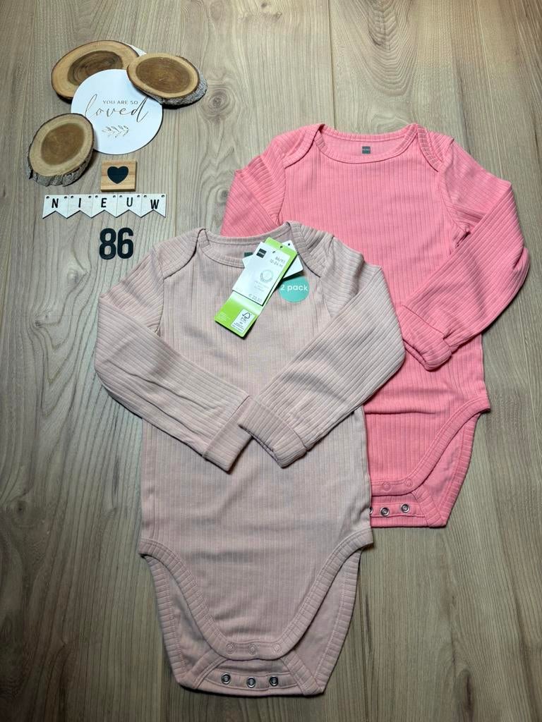 Meisje hema 2x rib lange mouw romper roze maat 86/92, Ophalen of Verzenden, Nieuw, Meisje, Nacht- of Onderkleding