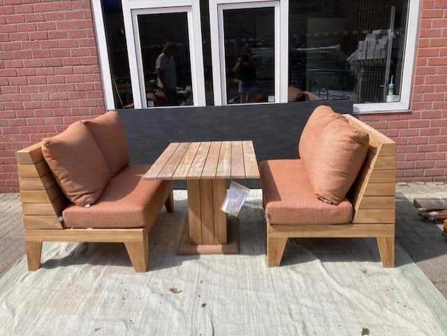 teakhouten dining set, Ophalen, Zo goed als nieuw, Rechthoekig, Teakhout