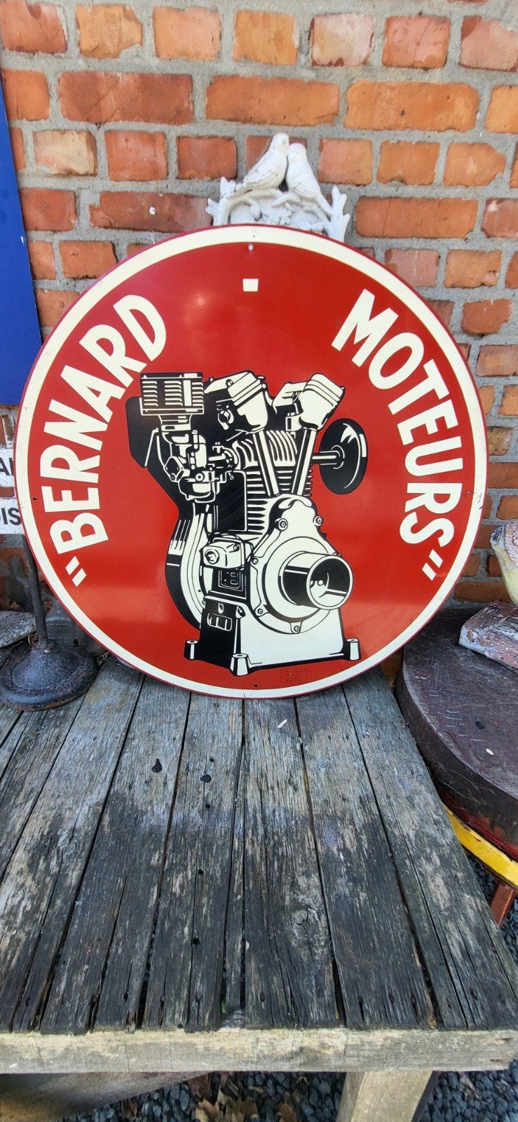 Oud Reclamebord Bernard Moteurs 1961 - 65 cm diameter, Ophalen of Verzenden, Zo goed als nieuw, Reclamebord