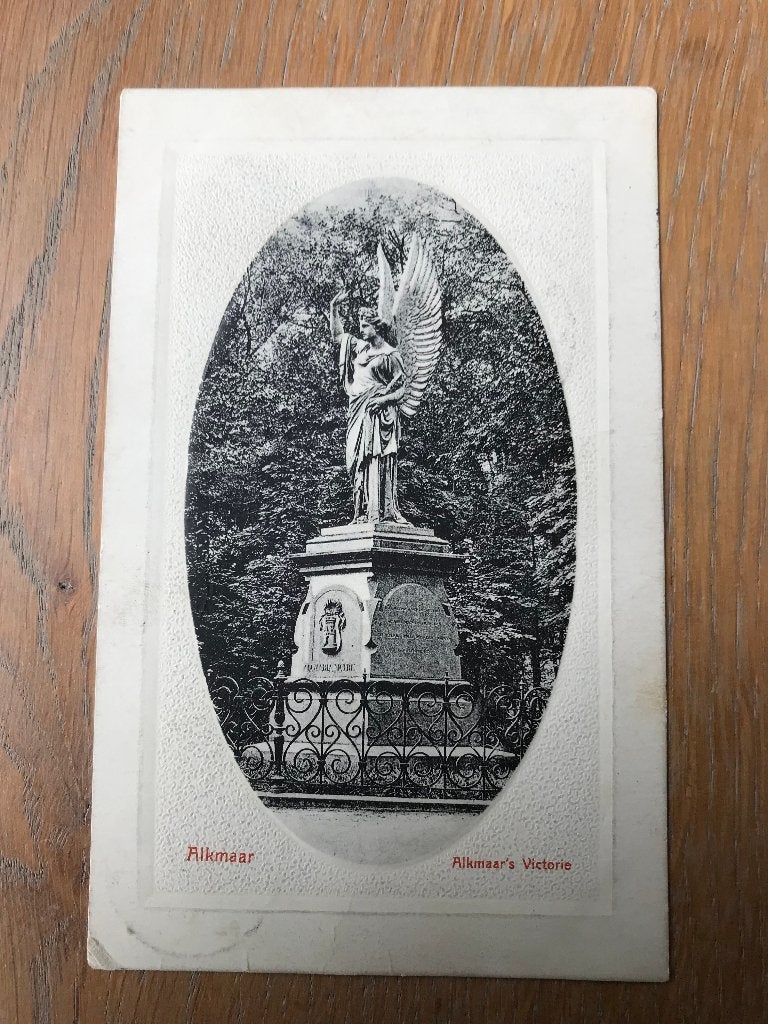 Nederland, Ansichtkaart standbeeld Alkmaars Victorie 1910, Verzenden, Voor 1920, Gelopen, Noord-Holland