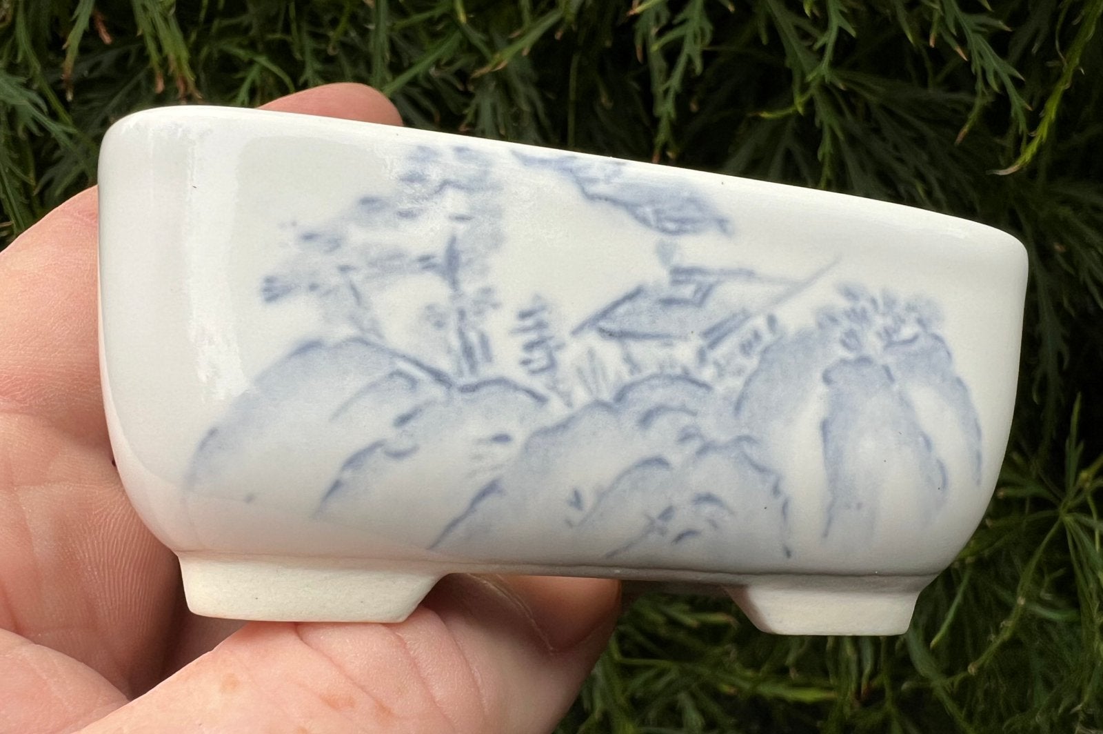 Bonsai schaal gedecoreerd gemerkt Japans aardewerk 9,1x6,4x4, Nieuw, Ophalen of Verzenden, Aardewerk, Rechthoekig