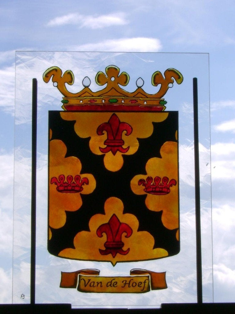 Heraldiek Geneologie Familiewapen glas in lood voorzetraam, Meerkleurig, Overige stijlen, Nieuw, Ophalen of Verzenden