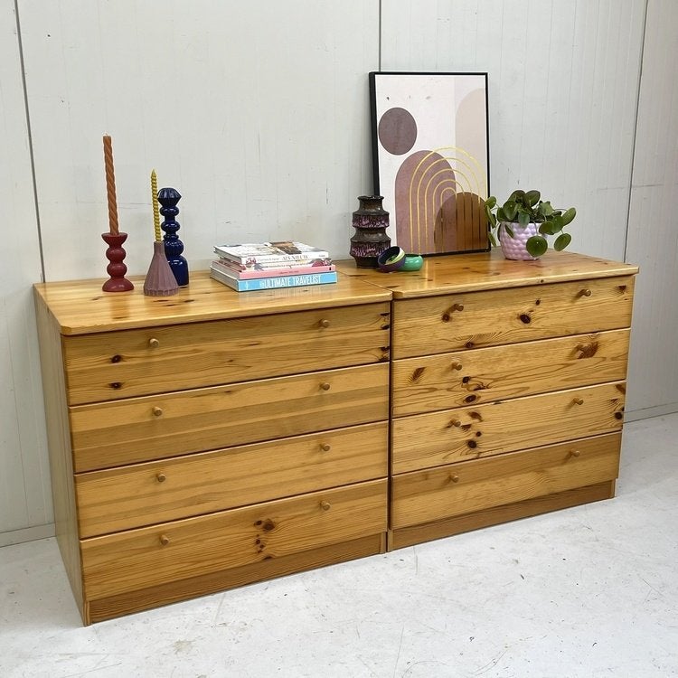 Scandi houten ladekast dressoir 2 delig wandkast vintage, Ophalen, Gebruikt, 150 tot 200 cm, Onbekend
