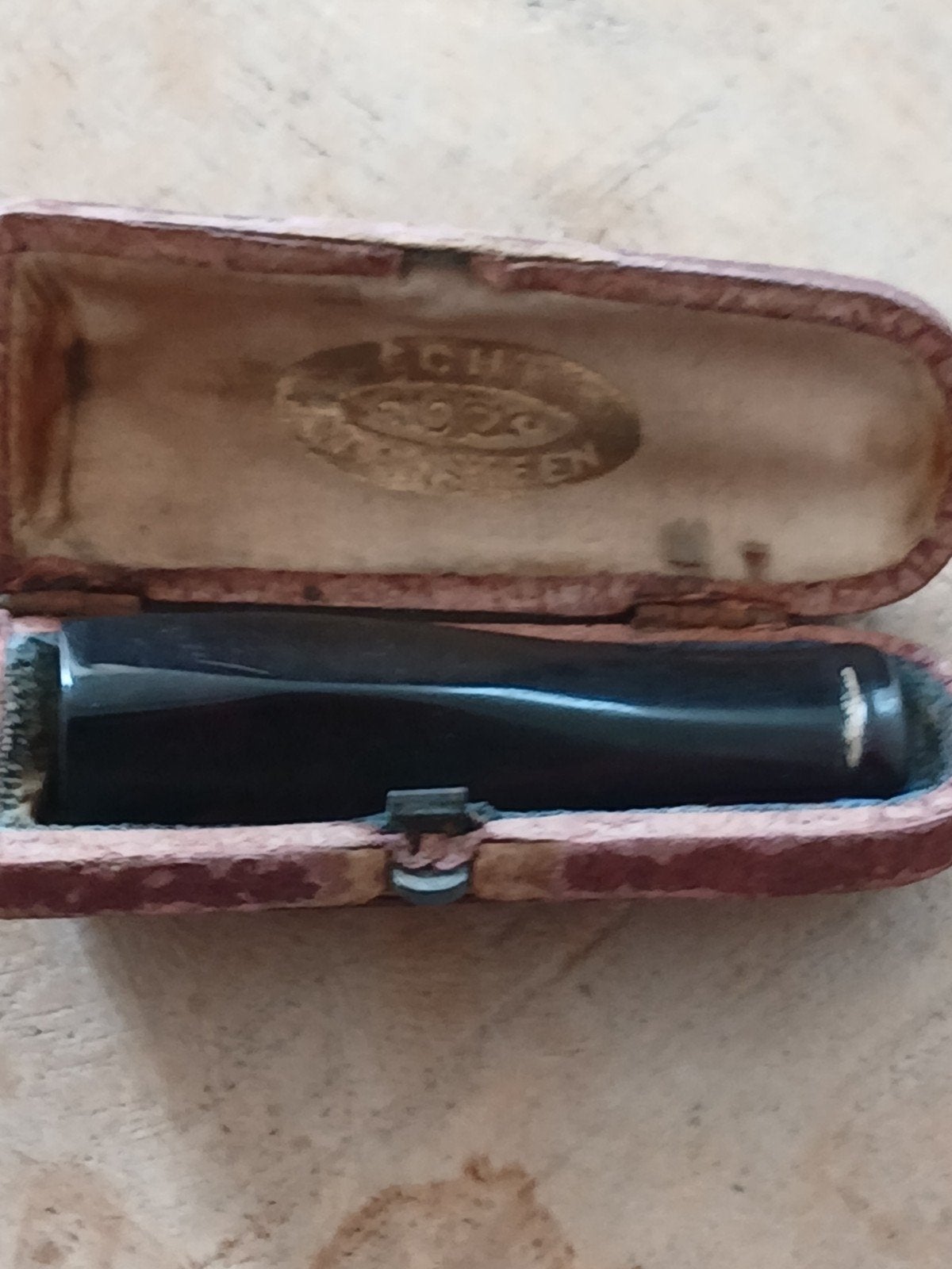 Antieke sigarettenhouder van echt barnsteen in etui, Antiek en Kunst, Ophalen of Verzenden