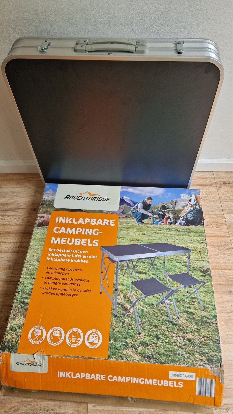 Adventuridge Inklapbare Campingtafel met 4 Krukjes, Caravans en Kamperen, Ophalen, Zo goed als nieuw, Campingtafel